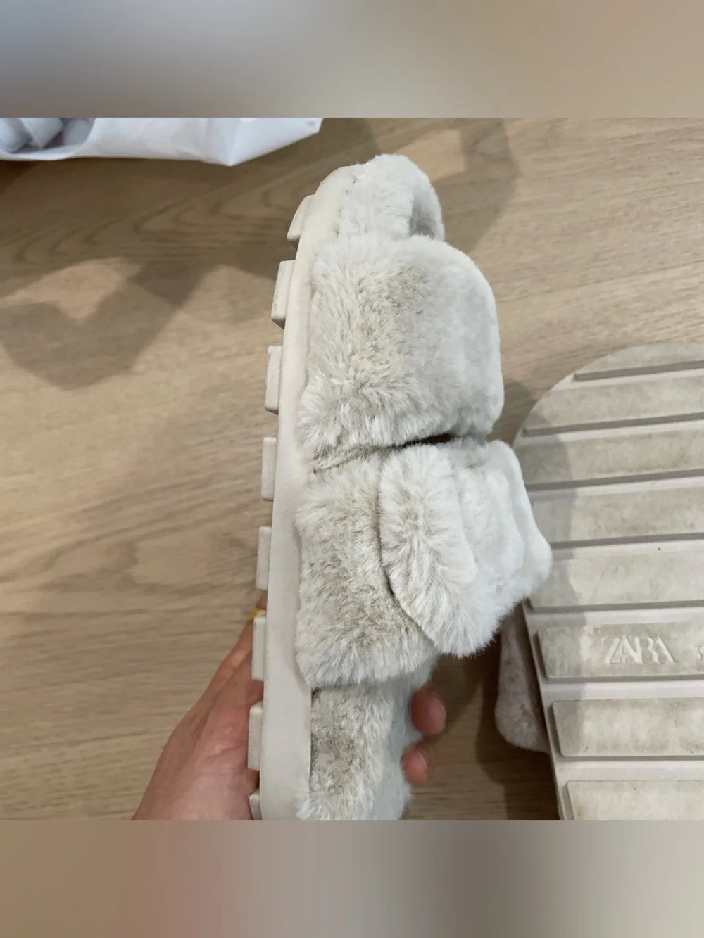 Zara Cream Plush Double-Band Slide Slippers